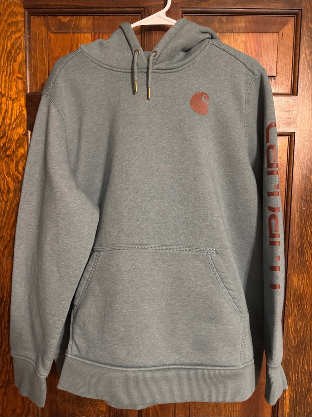 Carhartt Pullover Hoodie in Slate Green with Rust Accents